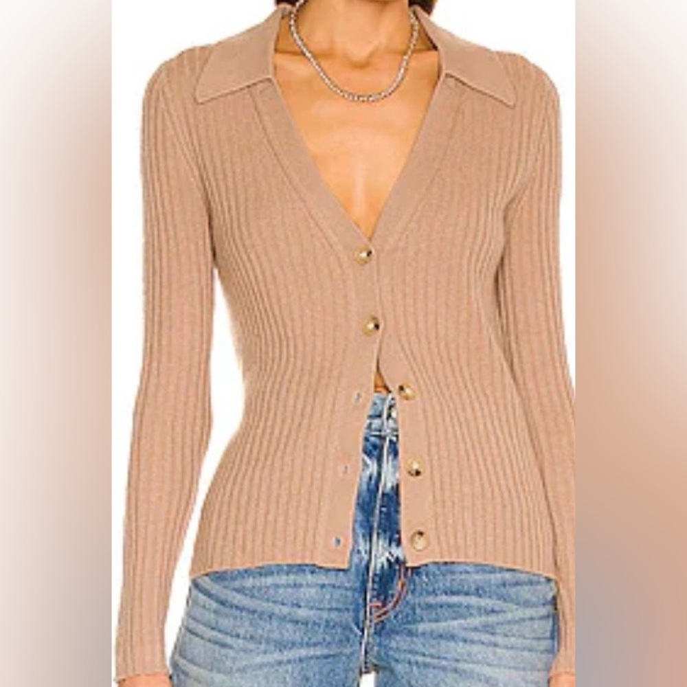 Veronica Beard Women's Lazana Cashmere Tan Ribbed Sweater Large